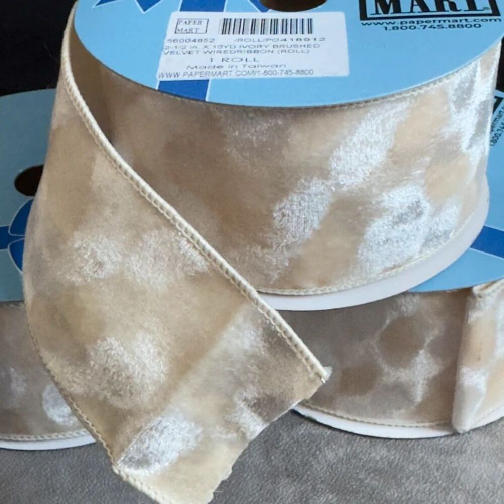 2.5 Inch Wired Ribbon Brushed Velvet Ivory Wedding Crafts Christmas New